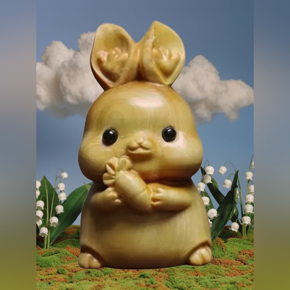 2” Bunny Hand Carved Wood Figure Trinket Statue